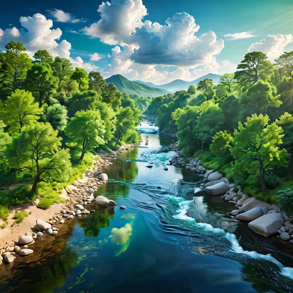A serene digital landscape, showcasing a flowing river symbolizing fast internet connectivity, with vibrant green trees representing security and protection. Cloud-like icons of various browsing tools float gently above, illuminated by soft sunlight. A sense of tranquility and delight permeates the scene. super-realistic. vibrant colors. dreamy atmosphere.